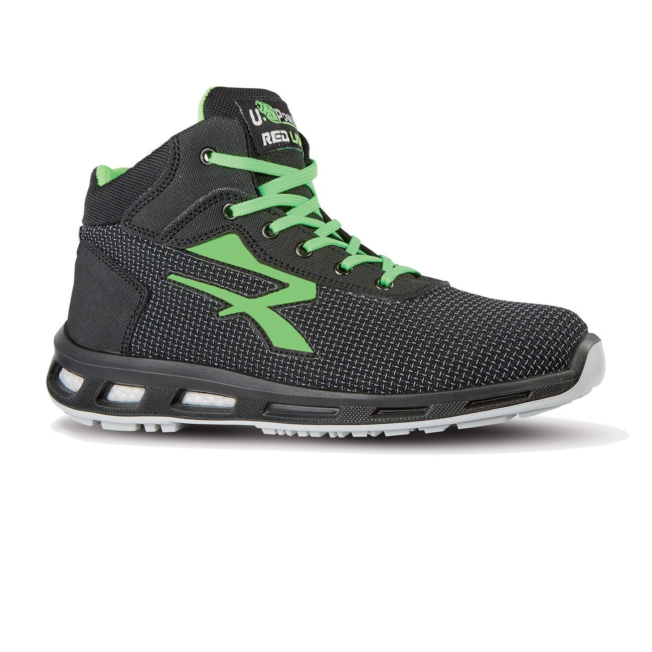 U-POWER Scarpa da lavoro antinfortunistica bassa CANYON UK S1P SRC ESD, Taglia 44, Nero/Verde